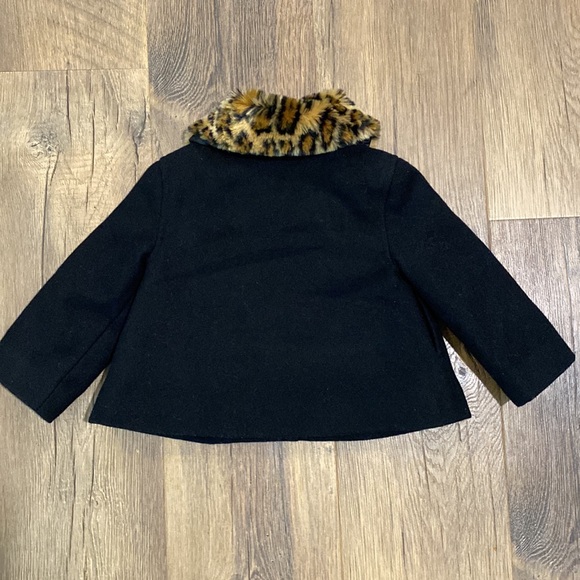 Janie and Jack || Black Wool Leopard Faux Fur Collar Cropped Pea Coat - Picture 5 of 8